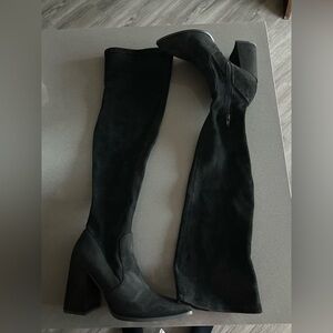 Steve Madden Tava Black Faux Suede over the knee sock boots